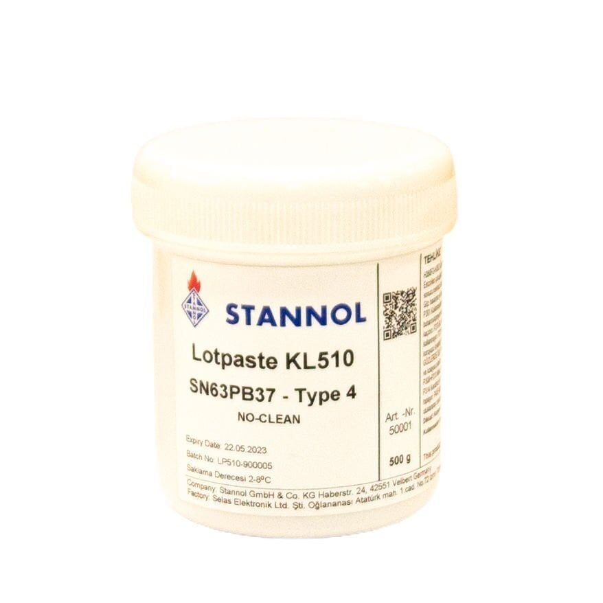 Lotpaste KL510 Sn63Pb37 Type 4 Kurşunlu Krem Lehim - 500 gr