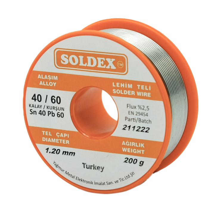 Soldex Kurşunlu Lehim Teli 1.2mm 200Gr | Sn40 Pb60